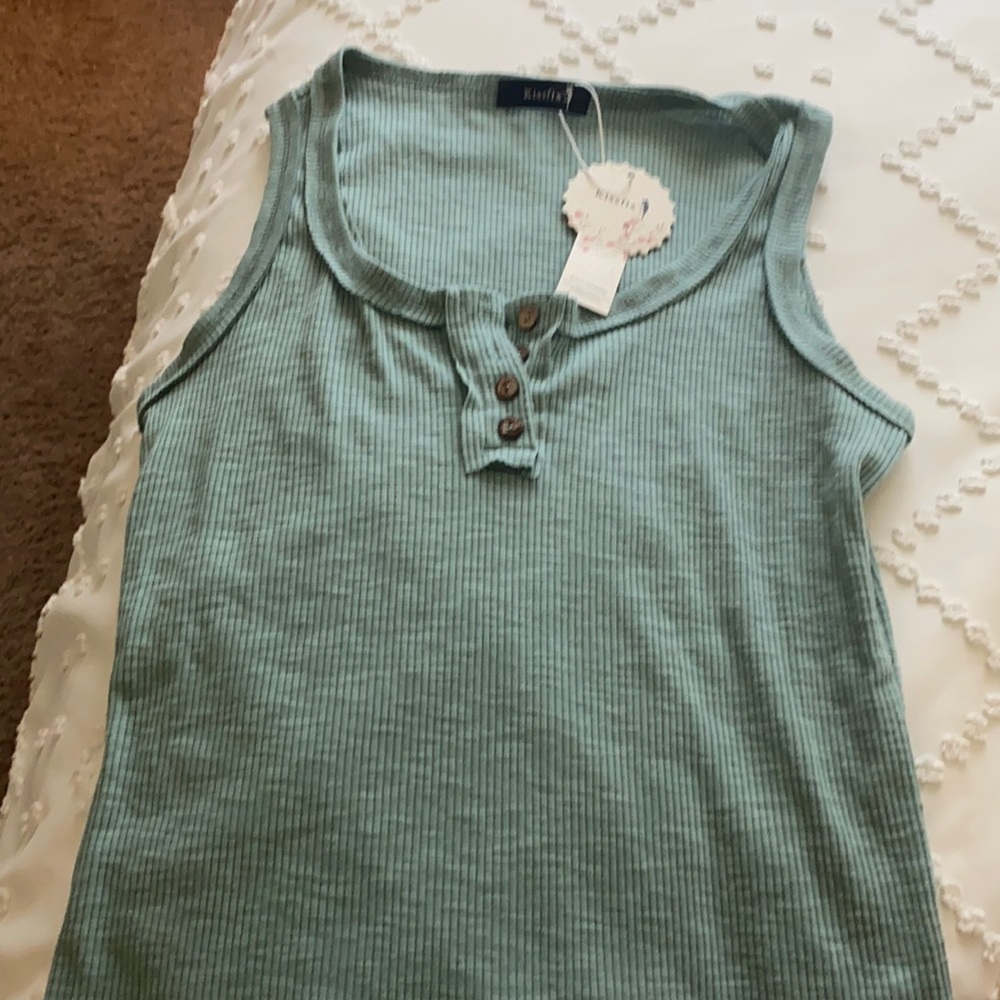 Henley button up tank top